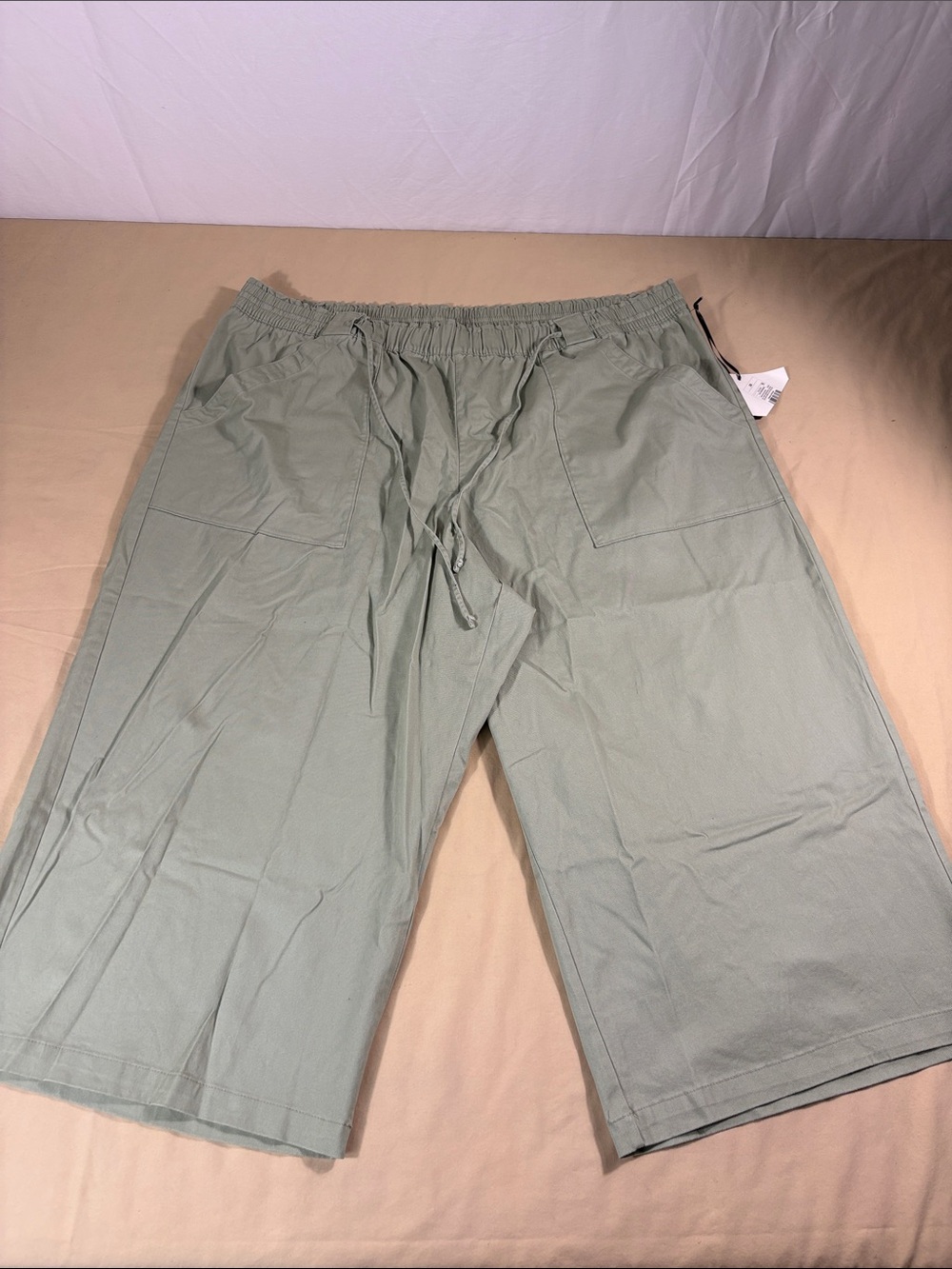 Universal Thread Womens Sage Green Wide Leg Cropped Pants Elastic Waist XL NWT
